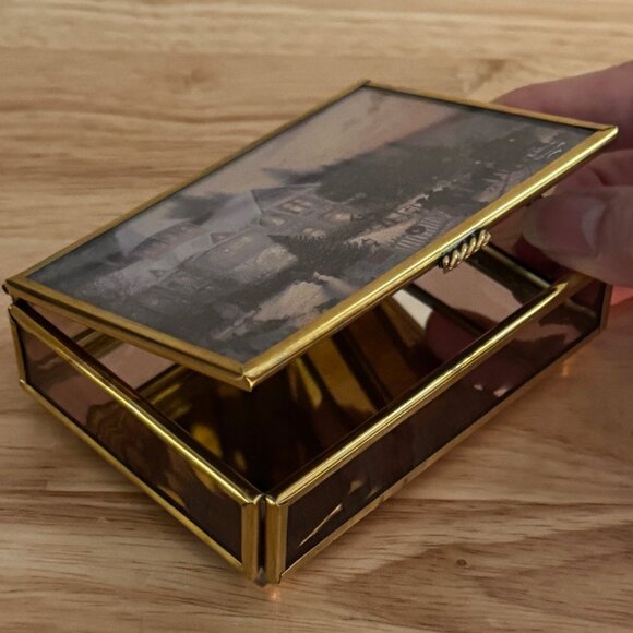 Thomas Kinkade Glass Trinket Box from Enesco Mirrored Bottom Victorian Setting - Picture 2 of 8